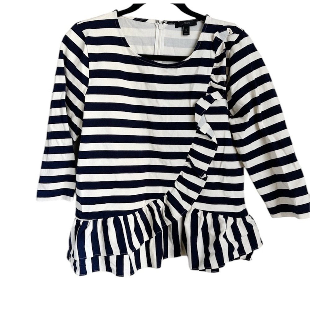 J. Crew Striped Blouse Ruffle Peplum Size Medium